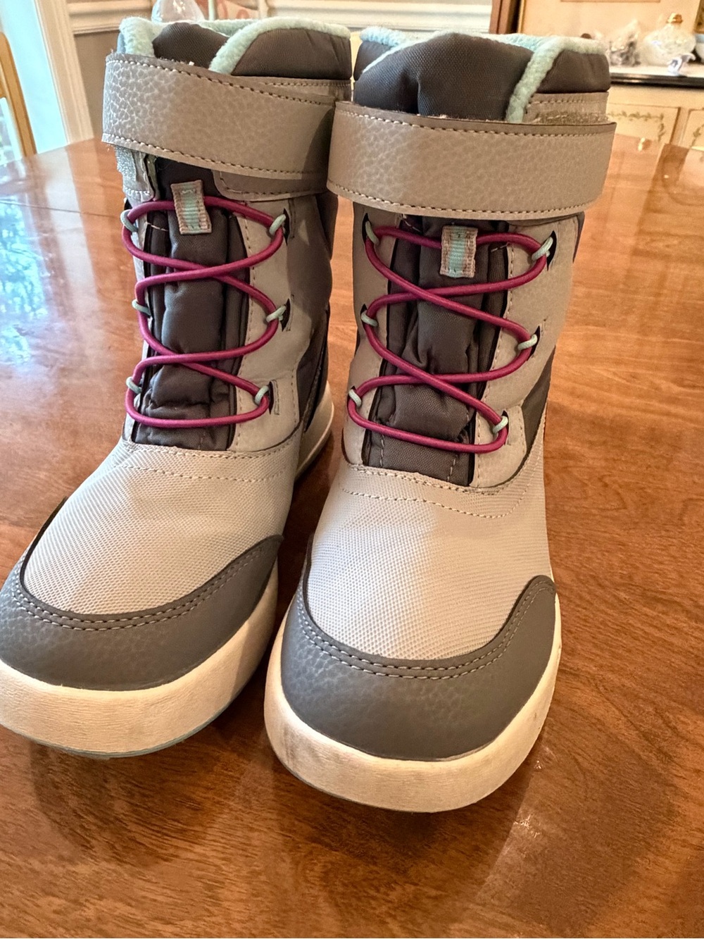 Merrell Kids Gray Winter Boots with Pink Lace Accents